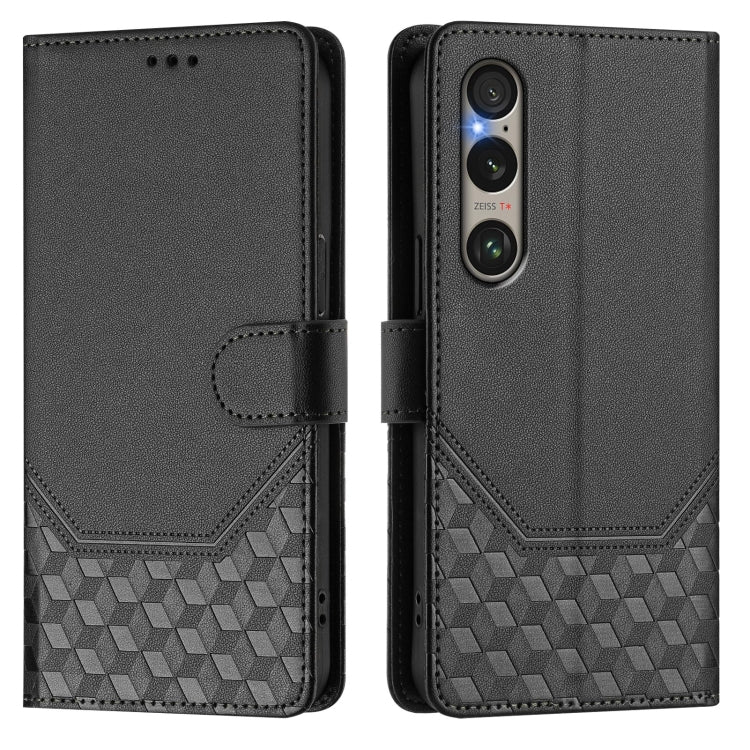For Sony Xperia 1 VI 2024 Honeycomb Embossing RFID Leather Phone Case(Black) - Sony Cases by PMC Jewellery | Online Shopping South Africa | PMC Jewellery | Buy Now Pay Later Mobicred