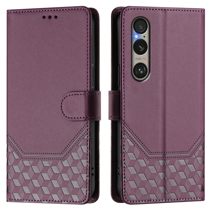 For Sony Xperia 1 VI 2024 Honeycomb Embossing RFID Leather Phone Case(Violet) - free shipping - PMC Jewellery - Order now!