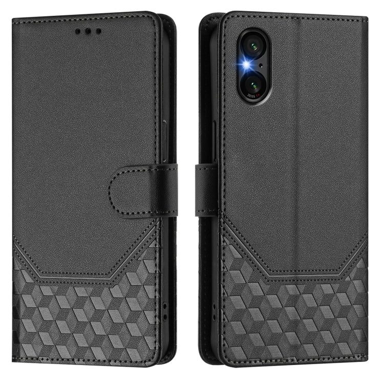 For Sony Xperia 5 VI 2024 Honeycomb Embossing RFID Leather Phone Case(Black) - Sony Cases by PMC Jewellery | Online Shopping South Africa | PMC Jewellery | Buy Now Pay Later Mobicred