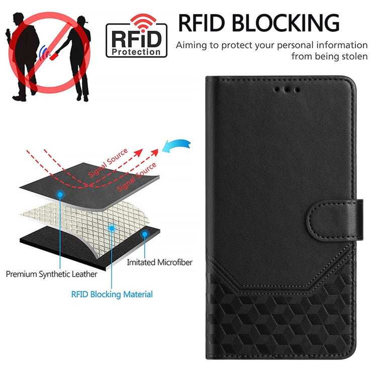 For Sony Xperia 5 VI 2024 Honeycomb Embossing RFID Leather Phone Case(Black) - Sony Cases by PMC Jewellery | Online Shopping South Africa | PMC Jewellery | Buy Now Pay Later Mobicred