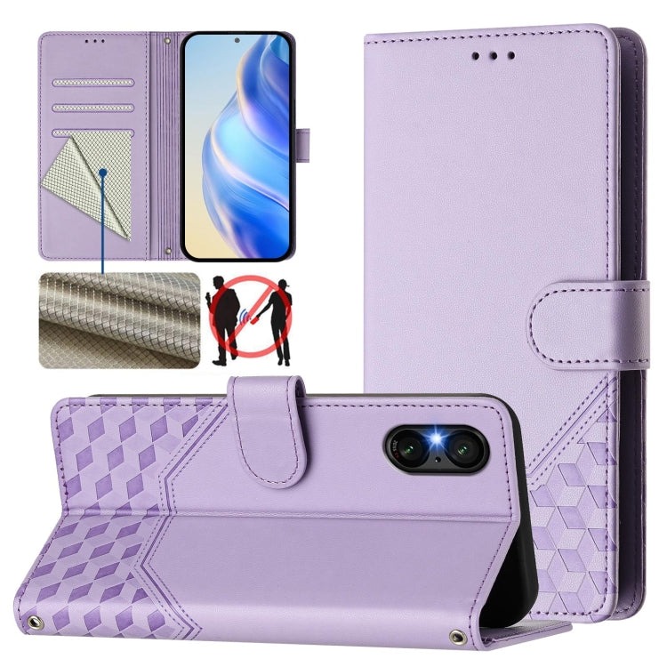 For Sony Xperia 5 VI 2024 Honeycomb Embossing RFID Leather Phone Case(Light Purple) - Sony Cases by PMC Jewellery | Online Shopping South Africa | PMC Jewellery | Buy Now Pay Later Mobicred