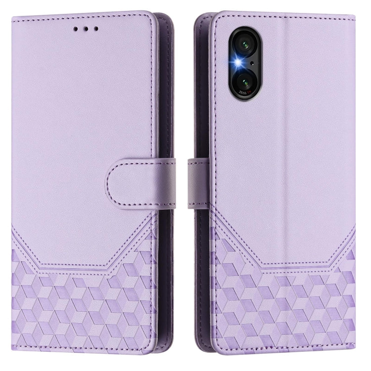 For Sony Xperia 5 VI 2024 Honeycomb Embossing RFID Leather Phone Case(Light Purple) - Sony Cases by PMC Jewellery | Online Shopping South Africa | PMC Jewellery | Buy Now Pay Later Mobicred