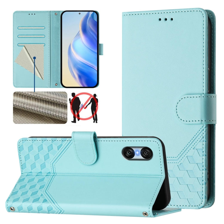 For Sony Xperia 10 VI 2024 Honeycomb Embossing RFID Leather Phone Case(Mint Green) - Sony Cases by PMC Jewellery | Online Shopping South Africa | PMC Jewellery | Buy Now Pay Later Mobicred