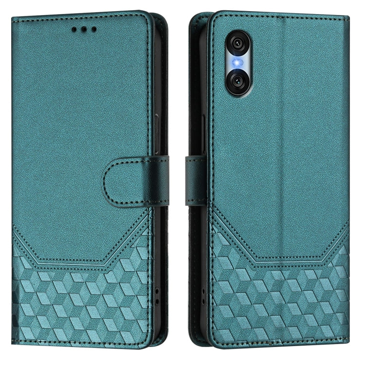 For Sony Xperia 10 VI 2024 Honeycomb Embossing RFID Leather Phone Case(Peacock Green) - Sony Cases by PMC Jewellery | Online Shopping South Africa | PMC Jewellery | Buy Now Pay Later Mobicred