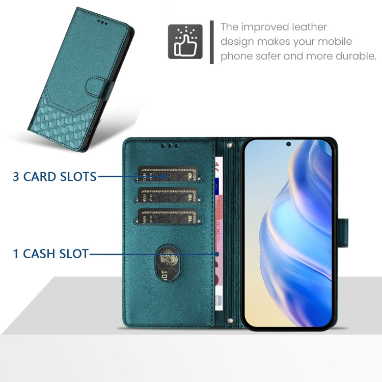 For Sony Xperia 10 VI 2024 Honeycomb Embossing RFID Leather Phone Case(Peacock Green) - Sony Cases by PMC Jewellery | Online Shopping South Africa | PMC Jewellery | Buy Now Pay Later Mobicred