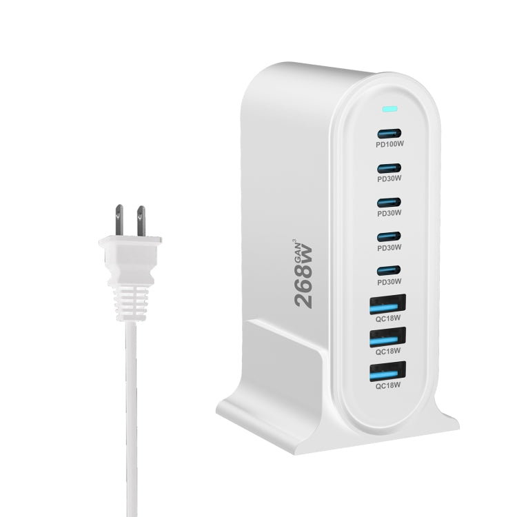 YMX-968 268W 5Type-C, 3USB 8-Ports Desktop Fast Charger, Plug Type:US Plug(White) - free shipping - PMC Jewellery - Order now!