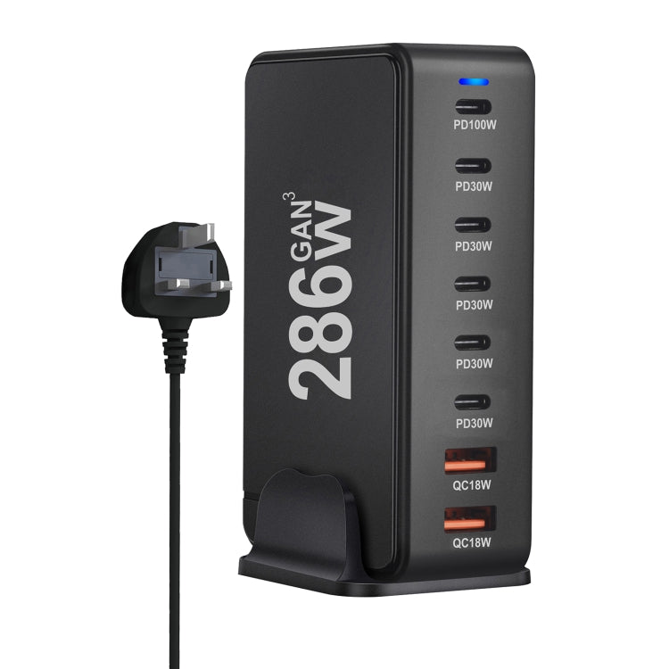 YMX-986 286W 6 Type-C, 2 USB 8-Ports Desktop Fast Charger, Plug Type:UK Plug(Black) - free shipping - PMC Jewellery - Order now!