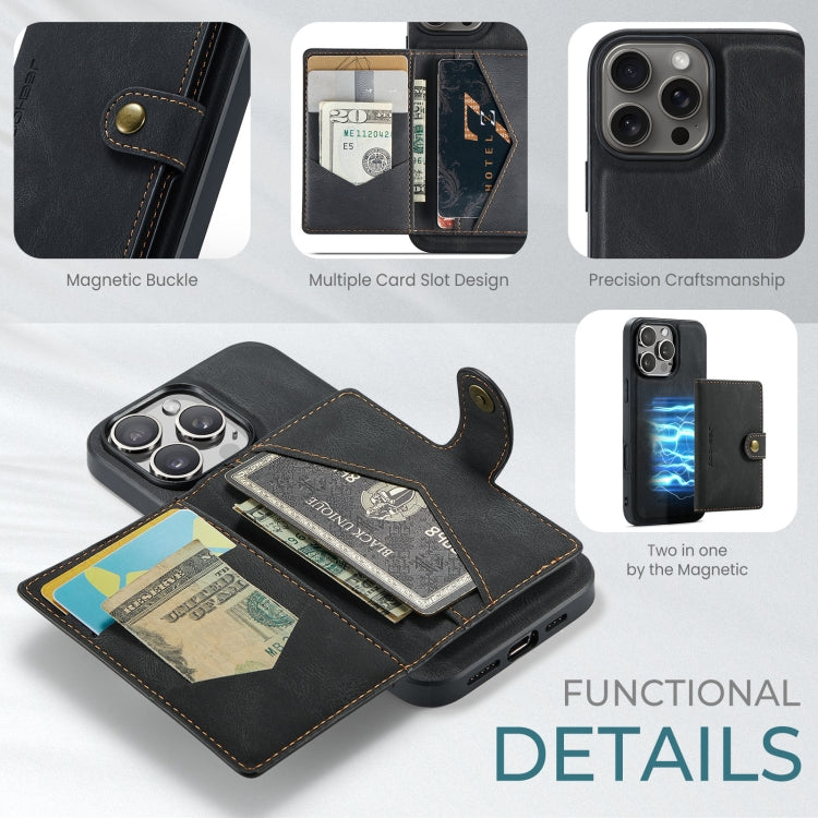 For iPhone 16 Pro Max JEEHOOD J01 Retro Magnetic Detachable Wallet Phone Case(Black) - free shipping - PMC Jewellery - Order now!