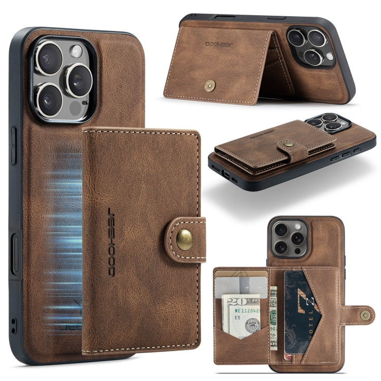 For iPhone 16 Pro JEEHOOD J01 Retro Magnetic Detachable Wallet Phone Case(Brown) - free shipping - PMC Jewellery - Order now!