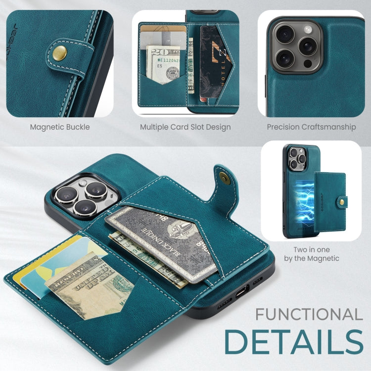 For iPhone 16 Pro JEEHOOD J01 Retro Magnetic Detachable Wallet Phone Case(Blue) - free shipping - PMC Jewellery - Order now!