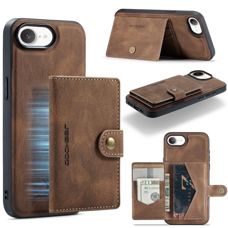 For iPhone 16e JEEHOOD J01 Retro Magnetic Detachable Wallet Phone Case(Brown) - free shipping - PMc TechLife - Order now!