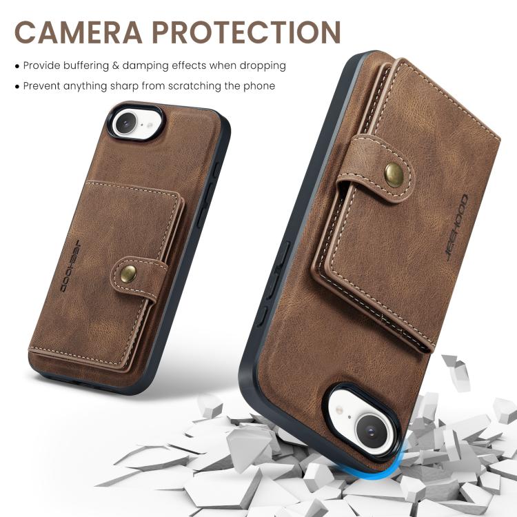 For iPhone 16e JEEHOOD J01 Retro Magnetic Detachable Wallet Phone Case(Brown) - free shipping - PMc TechLife - Order now!