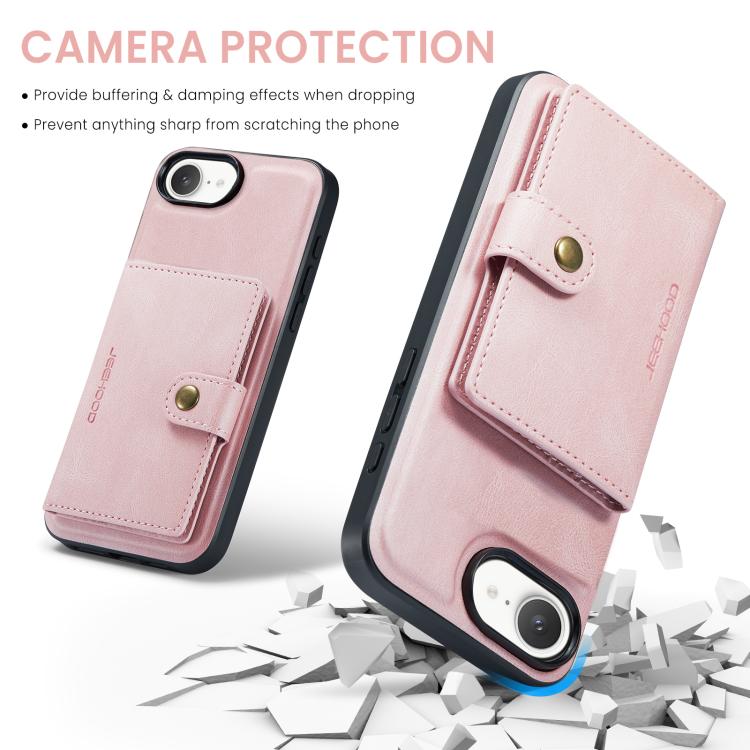For iPhone 16e JEEHOOD J01 Retro Magnetic Detachable Wallet Phone Case(Pink) - free shipping - PMc TechLife - Order now!