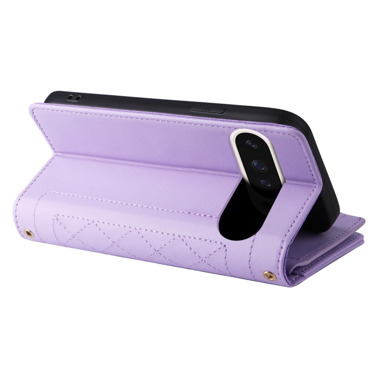 For Google Pixel 9 / 9 Pro Crossbody Zipper Wallet Rhombus Leather Phone Case(Purple) - Google Cases by PMC TechLife | Online Shopping South Africa | PMC TechLife | Buy Now Pay Later Mobicred