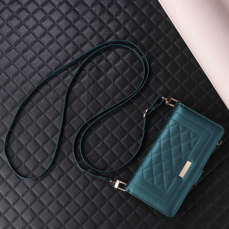 For Google Pixel 9 / 9 Pro Crossbody Zipper Wallet Rhombus Leather Phone Case(Green) - Google Cases by PMC TechLife | Online Shopping South Africa | PMC TechLife | Buy Now Pay Later Mobicred