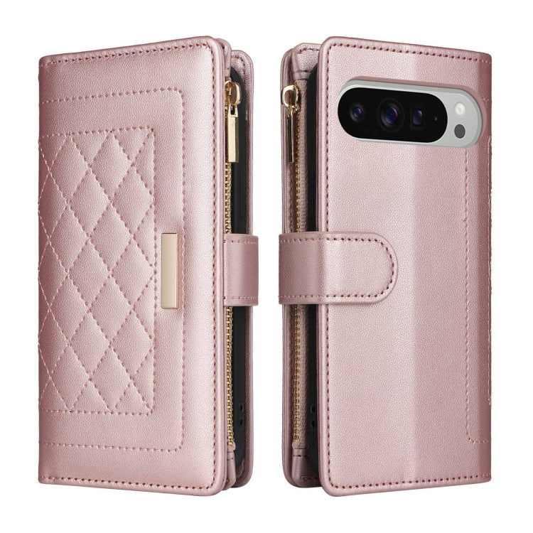 For Google Pixel 9 Pro XL Crossbody Zipper Wallet Rhombus Leather Phone Case(Rose Gold) - Google Cases by PMC TechLife | Online Shopping South Africa | PMC TechLife | Buy Now Pay Later Mobicred