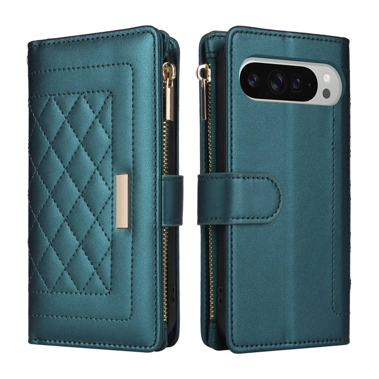 For Google Pixel 9 Pro XL Crossbody Zipper Wallet Rhombus Leather Phone Case(Green) - Google Cases by PMC TechLife | Online Shopping South Africa | PMC TechLife | Buy Now Pay Later Mobicred