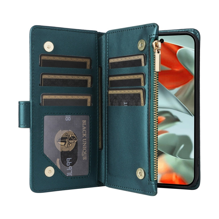 For Google Pixel 9 Pro XL Crossbody Zipper Wallet Rhombus Leather Phone Case(Green) - Google Cases by PMC TechLife | Online Shopping South Africa | PMC TechLife | Buy Now Pay Later Mobicred
