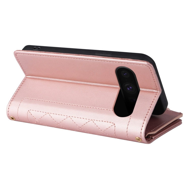 For Google Pixel 8 Pro Crossbody Zipper Wallet Rhombus Leather Phone Case(Rose Gold) - free shipping - PMC TechLife - Order now!
