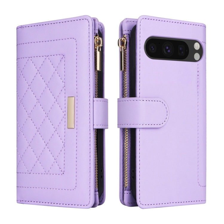 For Google Pixel 8 Pro Crossbody Zipper Wallet Rhombus Leather Phone Case(Purple) - Google Cases by PMC TechLife | Online Shopping South Africa | PMC TechLife | Buy Now Pay Later Mobicred