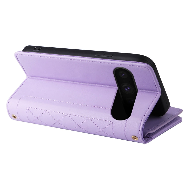 For Google Pixel 8 Pro Crossbody Zipper Wallet Rhombus Leather Phone Case(Purple) - Google Cases by PMC TechLife | Online Shopping South Africa | PMC TechLife | Buy Now Pay Later Mobicred