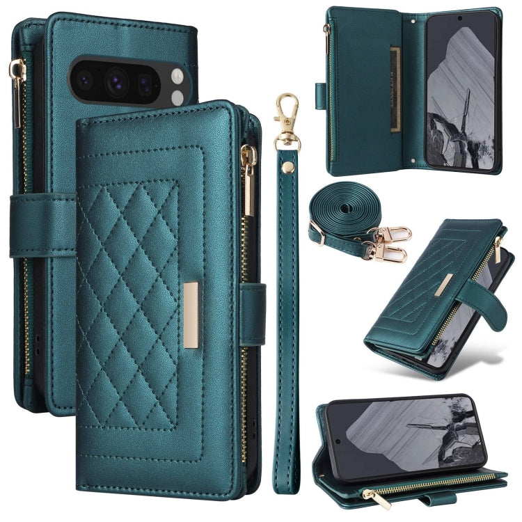 For Google Pixel 8 Pro Crossbody Zipper Wallet Rhombus Leather Phone Case(Green) - Google Cases by PMC TechLife | Online Shopping South Africa | PMC TechLife | Buy Now Pay Later Mobicred