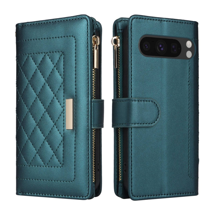 For Google Pixel 8 Pro Crossbody Zipper Wallet Rhombus Leather Phone Case(Green) - Google Cases by PMC TechLife | Online Shopping South Africa | PMC TechLife | Buy Now Pay Later Mobicred