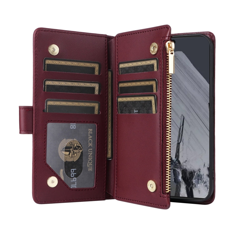 For Google Pixel 8 Pro Crossbody Zipper Wallet Rhombus Leather Phone Case(Wine Red) - Google Cases by PMC TechLife | Online Shopping South Africa | PMC TechLife | Buy Now Pay Later Mobicred