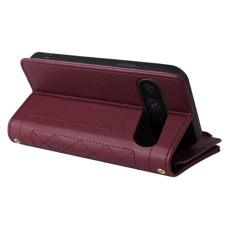 For Google Pixel 8 Pro Crossbody Zipper Wallet Rhombus Leather Phone Case(Wine Red) - Google Cases by PMC TechLife | Online Shopping South Africa | PMC TechLife | Buy Now Pay Later Mobicred