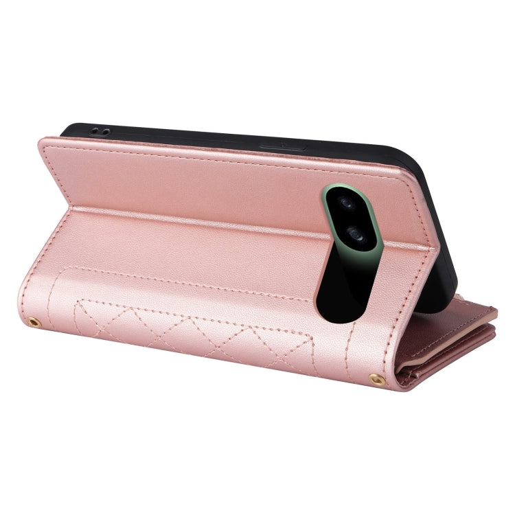For Google Pixel 8a Crossbody Zipper Wallet Rhombus Leather Phone Case(Rose Gold) - Google Cases by PMC TechLife | Online Shopping South Africa | PMC TechLife | Buy Now Pay Later Mobicred