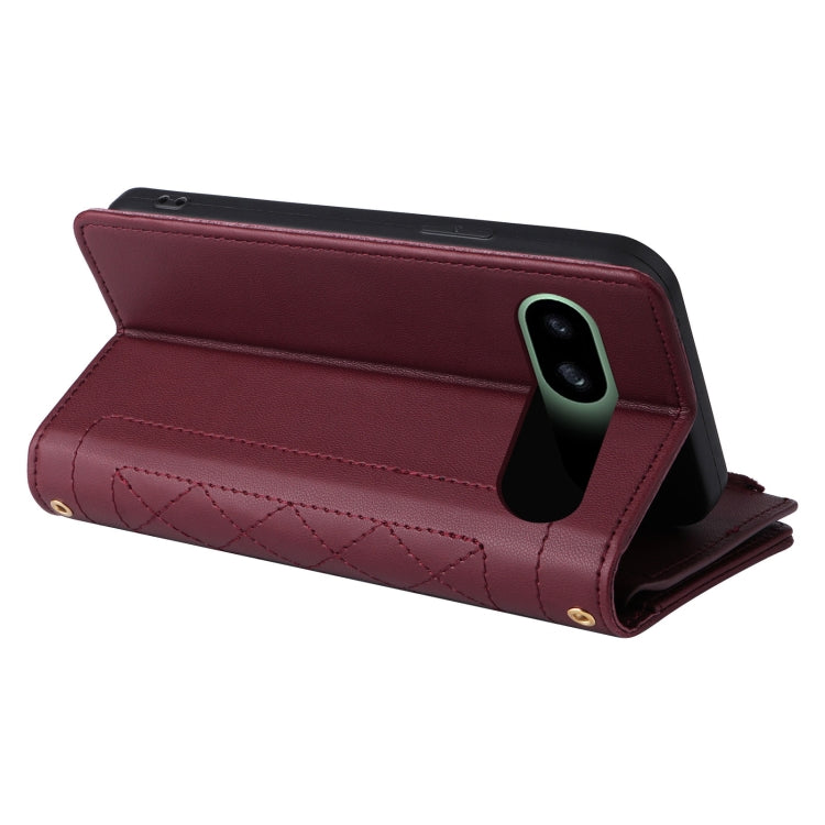 For Google Pixel 8a Crossbody Zipper Wallet Rhombus Leather Phone Case(Wine Red) - Google Cases by PMC TechLife | Online Shopping South Africa | PMC TechLife | Buy Now Pay Later Mobicred
