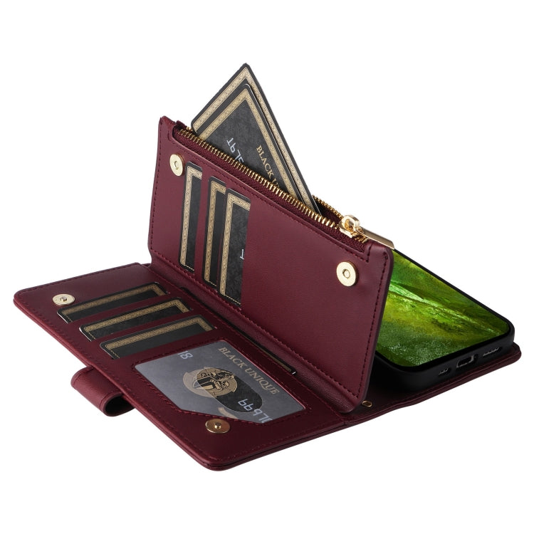 For Google Pixel 8a Crossbody Zipper Wallet Rhombus Leather Phone Case(Wine Red) - Google Cases by PMC TechLife | Online Shopping South Africa | PMC TechLife | Buy Now Pay Later Mobicred