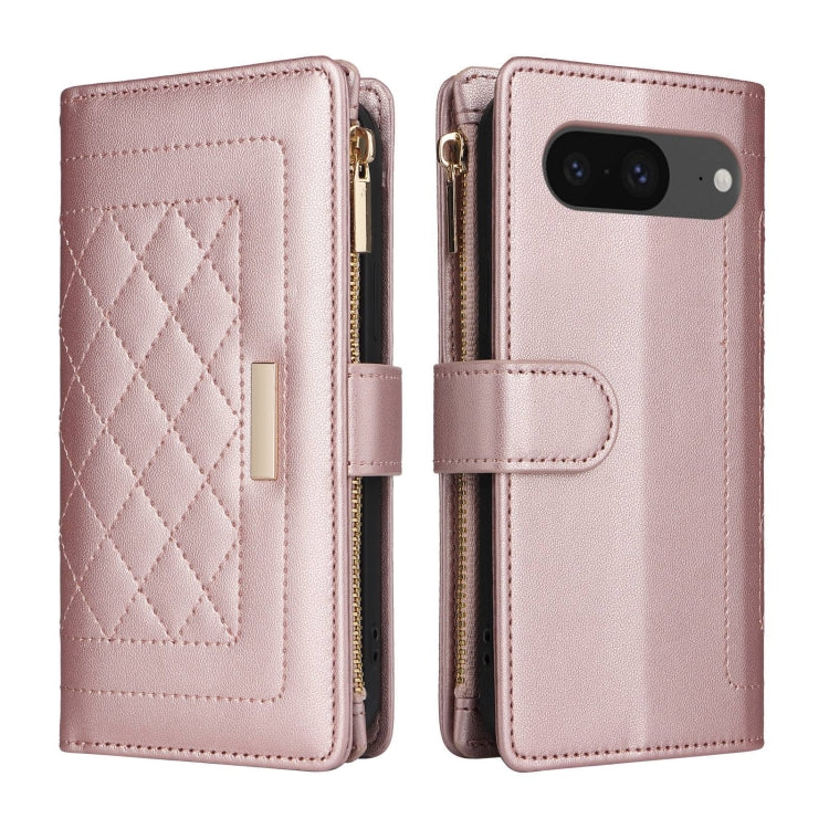 For Google Pixel 8 Crossbody Zipper Wallet Rhombus Leather Phone Case(Rose Gold) - Google Cases by PMC TechLife | Online Shopping South Africa | PMC TechLife | Buy Now Pay Later Mobicred