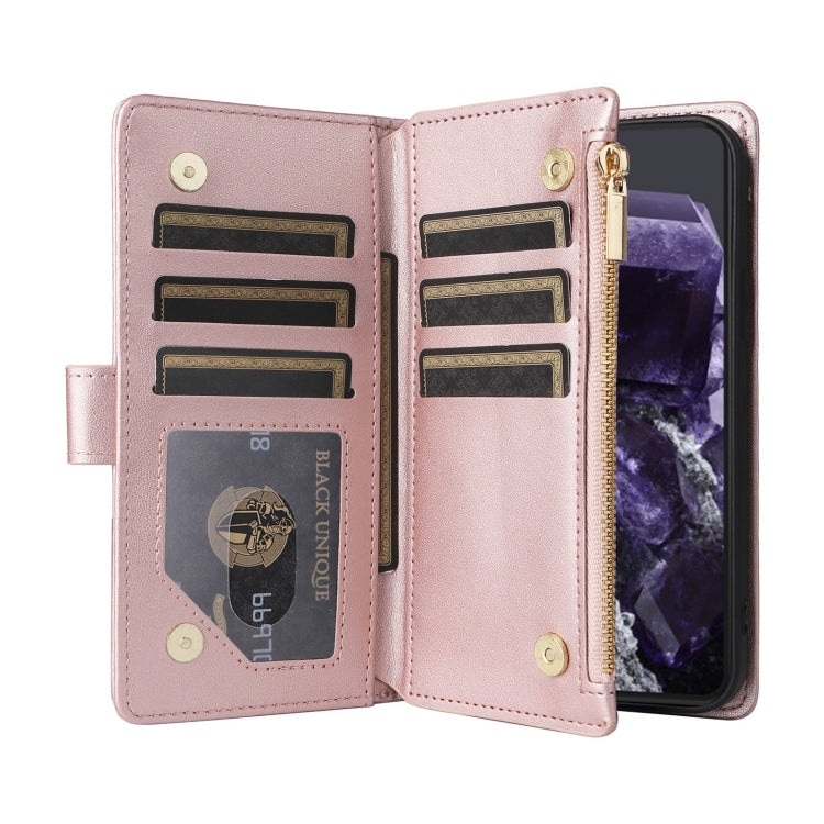 For Google Pixel 8 Crossbody Zipper Wallet Rhombus Leather Phone Case(Rose Gold) - Google Cases by PMC TechLife | Online Shopping South Africa | PMC TechLife | Buy Now Pay Later Mobicred