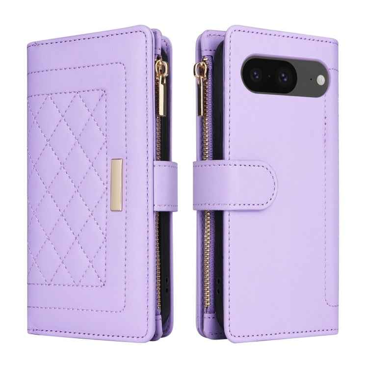 For Google Pixel 8 Crossbody Zipper Wallet Rhombus Leather Phone Case(Purple) - Google Cases by PMC TechLife | Online Shopping South Africa | PMC TechLife | Buy Now Pay Later Mobicred