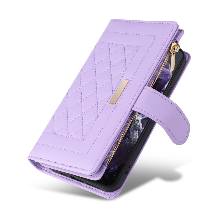 For Google Pixel 8 Crossbody Zipper Wallet Rhombus Leather Phone Case(Purple) - Google Cases by PMC TechLife | Online Shopping South Africa | PMC TechLife | Buy Now Pay Later Mobicred