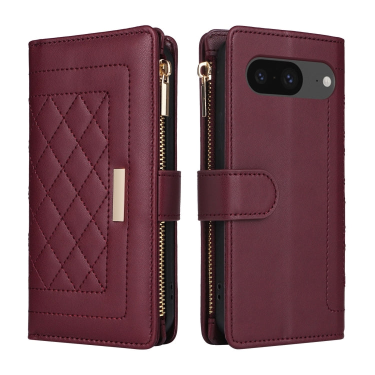 For Google Pixel 8 Crossbody Zipper Wallet Rhombus Leather Phone Case(Wine Red) - Google Cases by PMC TechLife | Online Shopping South Africa | PMC TechLife | Buy Now Pay Later Mobicred