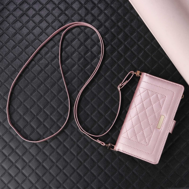 For Google Pixel 7 Crossbody Zipper Wallet Rhombus Leather Phone Case(Rose Gold) - Google Cases by PMC TechLife | Online Shopping South Africa | PMC TechLife | Buy Now Pay Later Mobicred