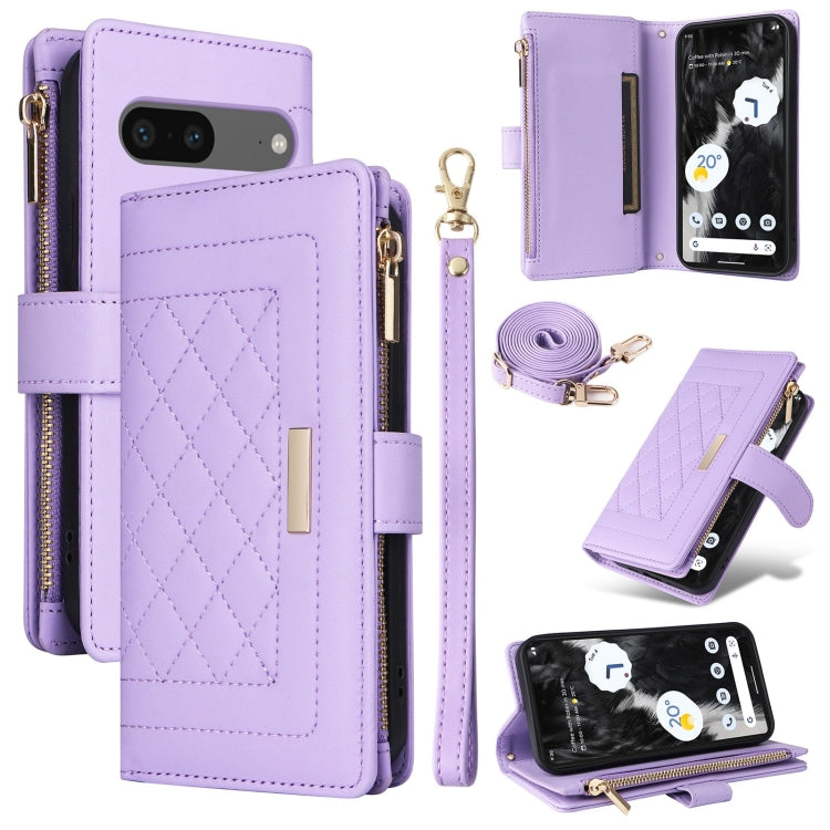 For Google Pixel 7 Crossbody Zipper Wallet Rhombus Leather Phone Case(Purple) - free shipping - PMC TechLife - Order now!