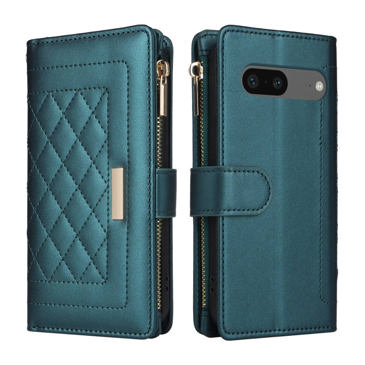 For Google Pixel 7 Crossbody Zipper Wallet Rhombus Leather Phone Case(Green) - Google Cases by PMC TechLife | Online Shopping South Africa | PMC TechLife | Buy Now Pay Later Mobicred