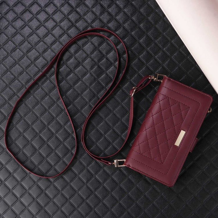 For Google Pixel 7 Crossbody Zipper Wallet Rhombus Leather Phone Case(Wine Red) - Google Cases by PMC TechLife | Online Shopping South Africa | PMC TechLife | Buy Now Pay Later Mobicred