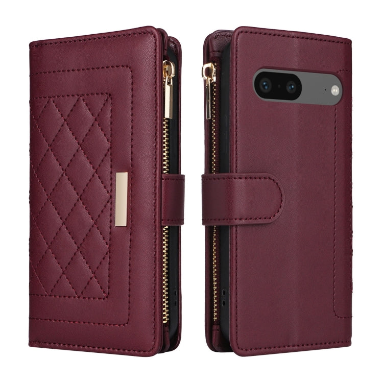 For Google Pixel 7 Crossbody Zipper Wallet Rhombus Leather Phone Case(Wine Red) - Google Cases by PMC TechLife | Online Shopping South Africa | PMC TechLife | Buy Now Pay Later Mobicred