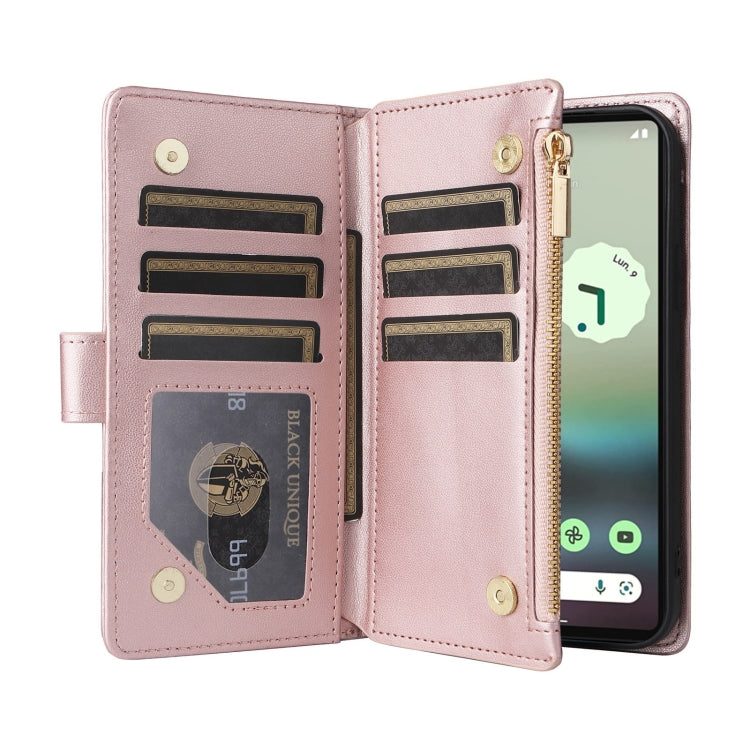 For Google Pixel 7a Crossbody Zipper Wallet Rhombus Leather Phone Case(Rose Gold) - Google Cases by PMC TechLife | Online Shopping South Africa | PMC TechLife | Buy Now Pay Later Mobicred