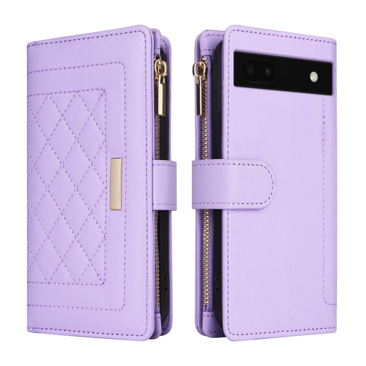 For Google Pixel 7a Crossbody Zipper Wallet Rhombus Leather Phone Case(Purple) - Google Cases by PMC TechLife | Online Shopping South Africa | PMC TechLife | Buy Now Pay Later Mobicred