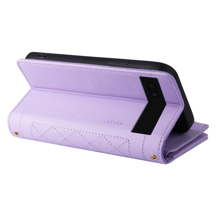 For Google Pixel 7a Crossbody Zipper Wallet Rhombus Leather Phone Case(Purple) - Google Cases by PMC TechLife | Online Shopping South Africa | PMC TechLife | Buy Now Pay Later Mobicred