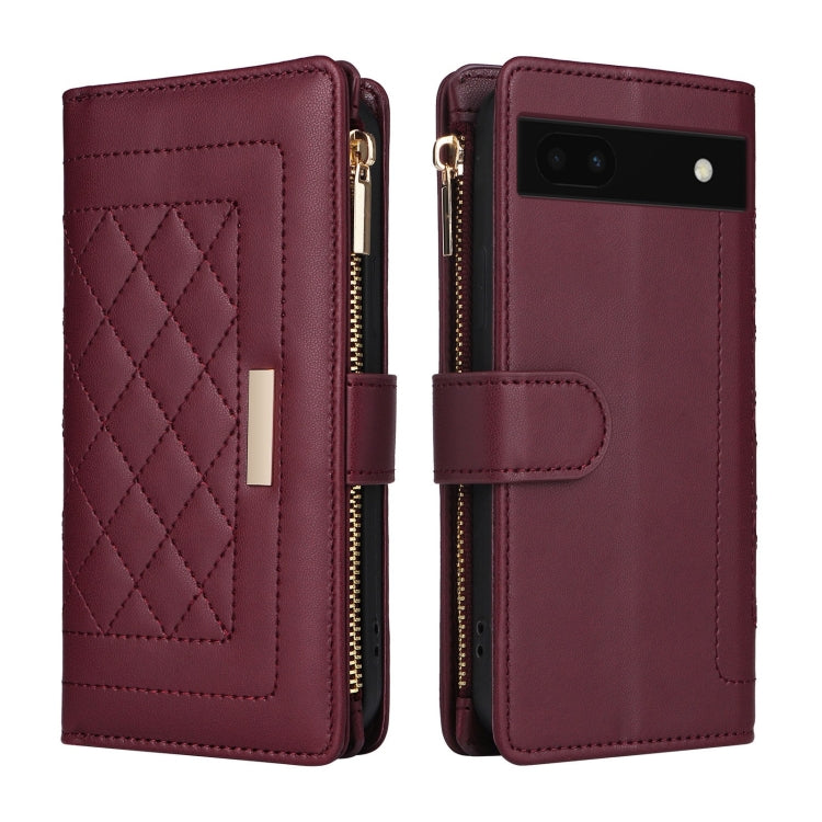 For Google Pixel 7a Crossbody Zipper Wallet Rhombus Leather Phone Case(Wine Red) - Google Cases by PMC TechLife | Online Shopping South Africa | PMC TechLife | Buy Now Pay Later Mobicred