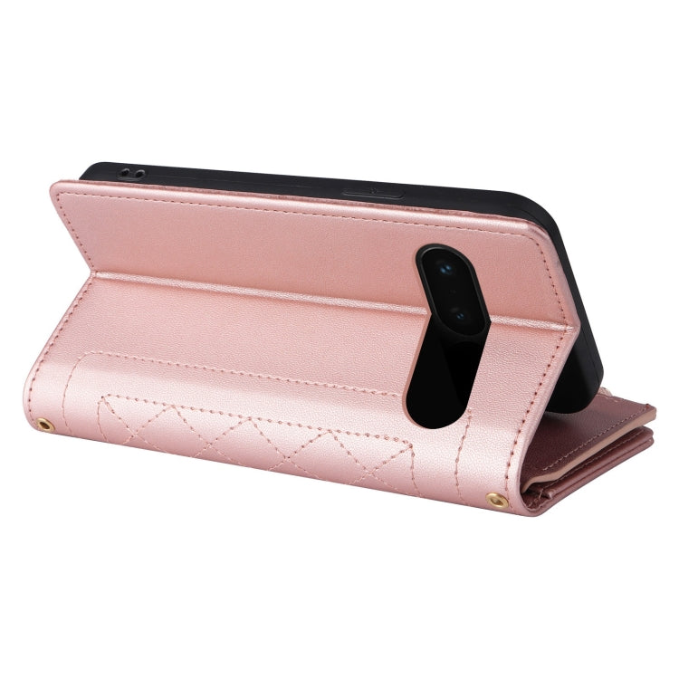 For Google Pixel 7 Pro Crossbody Zipper Wallet Rhombus Leather Phone Case(Rose Gold) - Google Cases by PMC TechLife | Online Shopping South Africa | PMC TechLife | Buy Now Pay Later Mobicred
