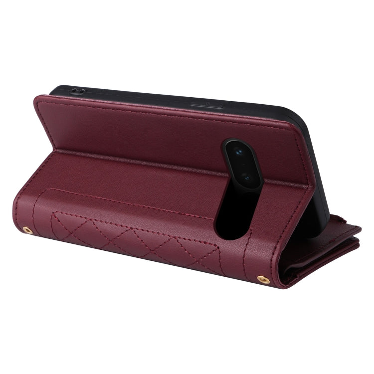 For Google Pixel 7 Pro Crossbody Zipper Wallet Rhombus Leather Phone Case(Wine Red) - Google Cases by PMC TechLife | Online Shopping South Africa | PMC TechLife | Buy Now Pay Later Mobicred