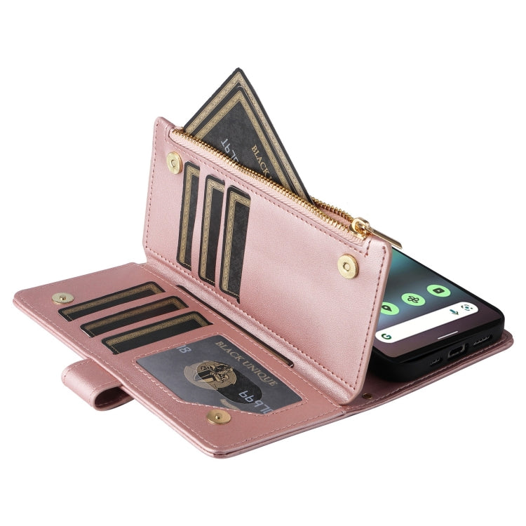 For Google Pixel 6a Crossbody Zipper Wallet Rhombus Leather Phone Case(Rose Gold) - Google Cases by PMC TechLife | Online Shopping South Africa | PMC TechLife | Buy Now Pay Later Mobicred