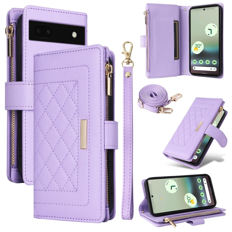 For Google Pixel 6a Crossbody Zipper Wallet Rhombus Leather Phone Case(Purple) - Google Cases by PMC TechLife | Online Shopping South Africa | PMC TechLife | Buy Now Pay Later Mobicred